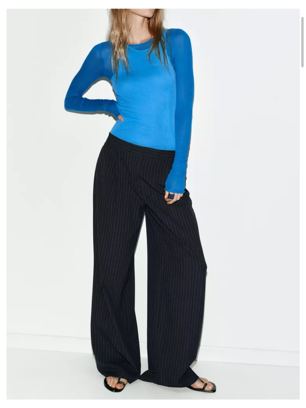 Zara Dark Navy/Black Pinstripe Wide-Leg Trousers